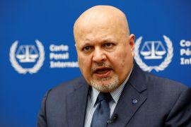 International Criminal Court Prosecutor Karim Khan speaks in The Hague, Netherlands [File: Piroschka van de Wouw/Reuters]